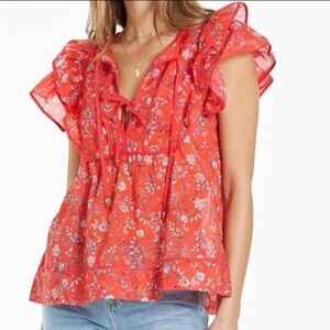 Dear John Noor Double Ruffle Sleeve Top Trailing Vines